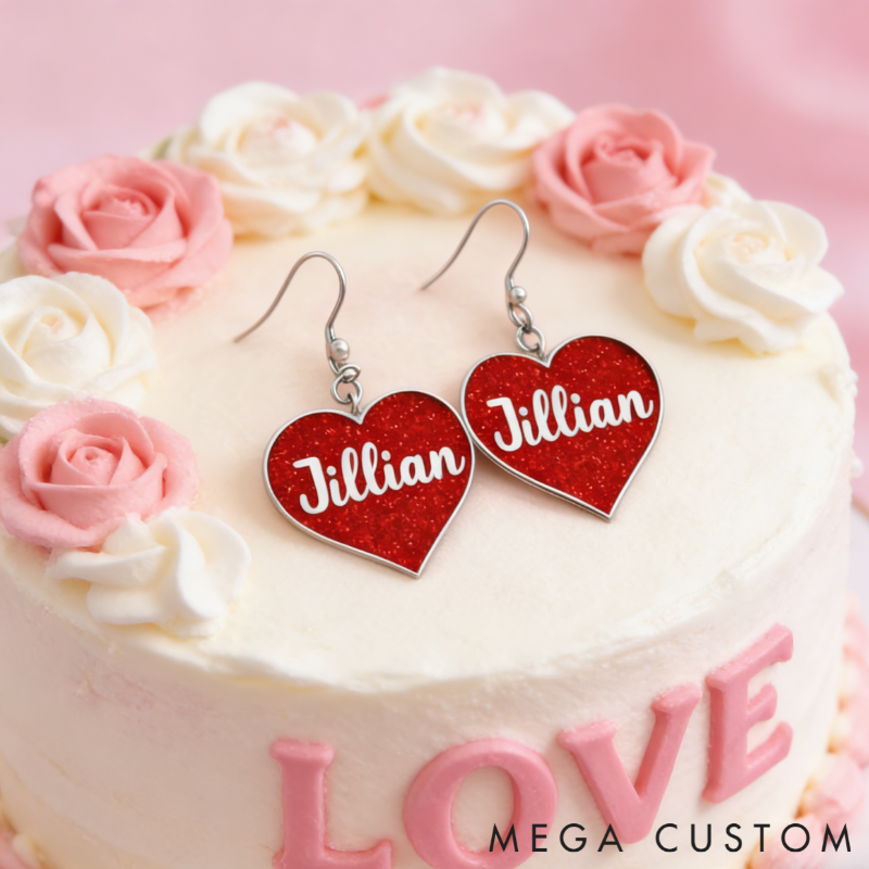 Personalized Sparkling Heart Earrings Custom Name Romantic Gift for Her
