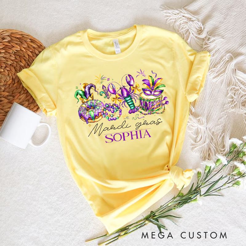 Personalized Retro Mardi Gras Classic T-shirts Mardi Gras Donut Shirt with Name Louisiana Tee Gift for Women Her Baking Lover