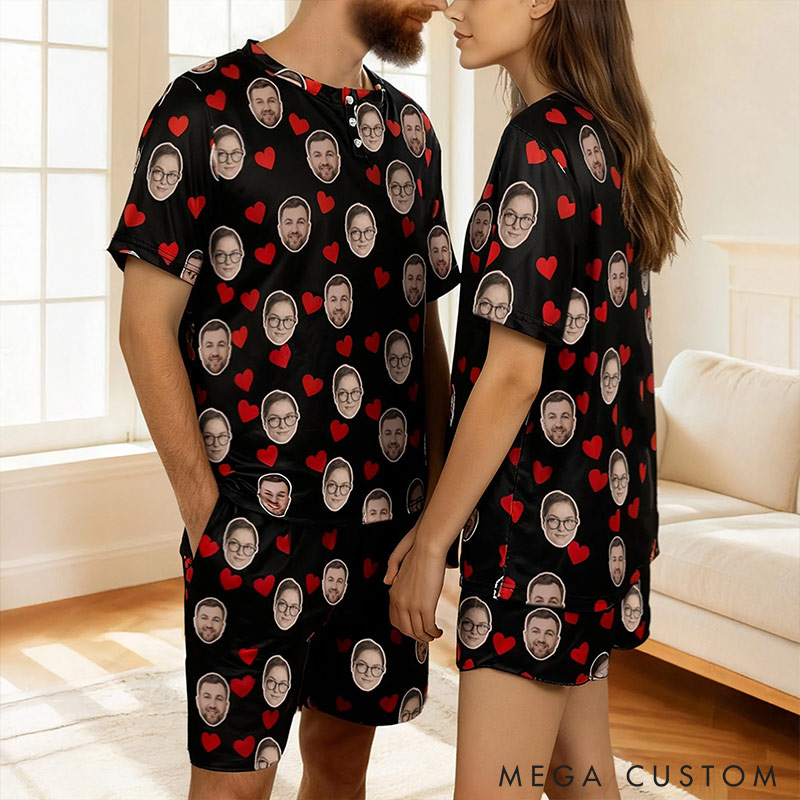 Personalized Multi-Color Portrait Face Photo Women Men Pajamas Set Home Wear Valentine's Day Anniversary Gift for Him Her Couple