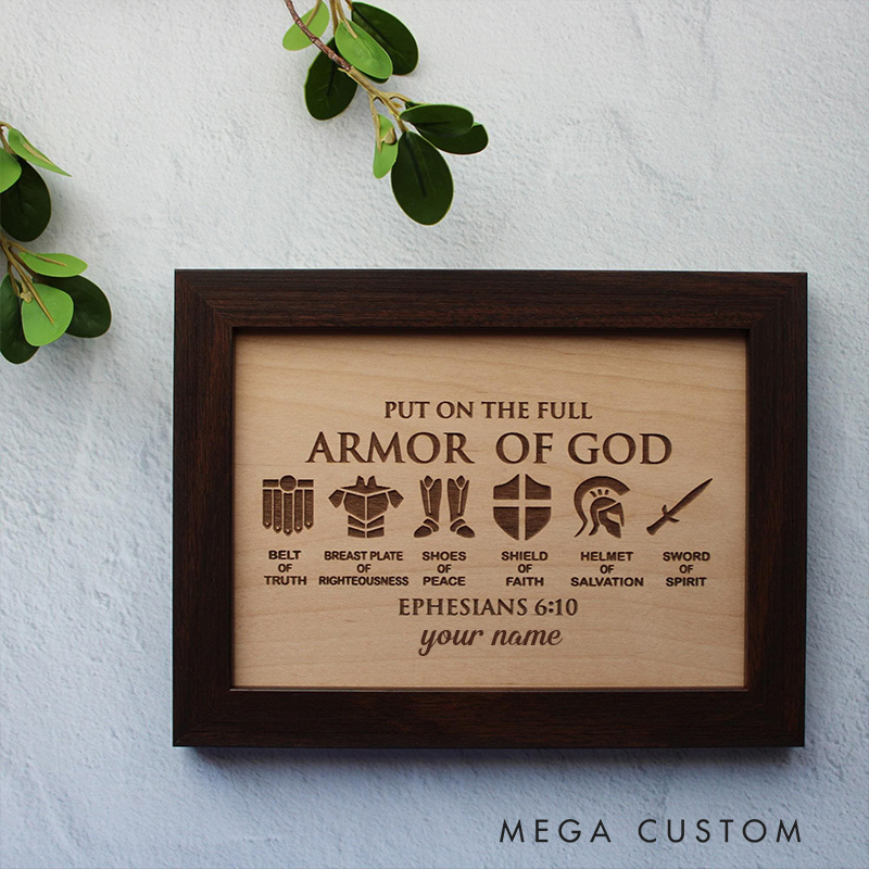Personalized Full Armor of God Sign Decor with Custom Name Desktop Decor Birthday Religious Baptism Gift for Christian Family