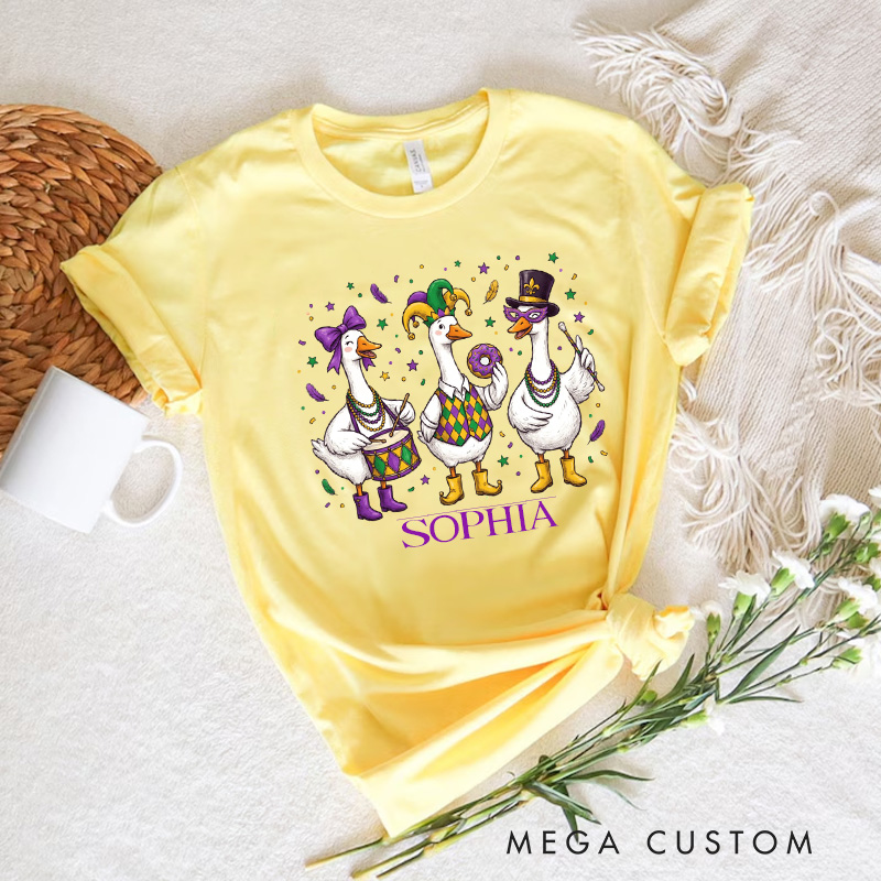 Personalized Mardi Gras Goose Sublimation Classic T-shirts King Cake Donut Shirt with Name Louisiana Tee Carnival Coquette Tee for Baker Baking Lover