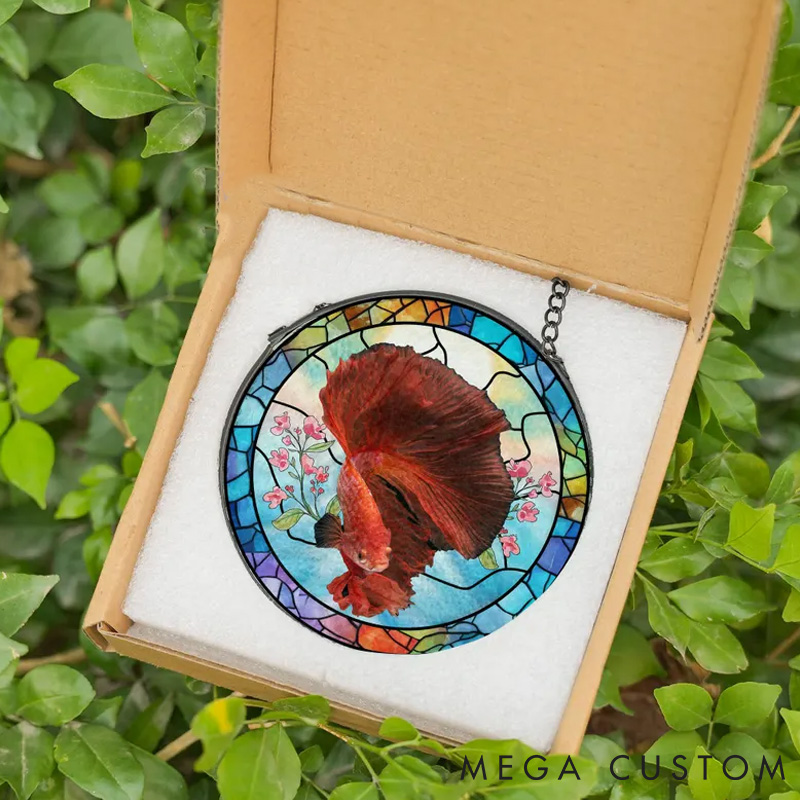 Personalized Pet Lover GoldFish Portrait Art Fish Gift for Fish Lovers Sun Catcher