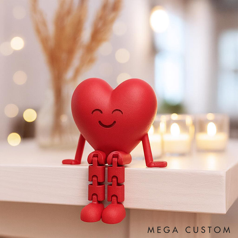 Personalized Valentine's Day Heart Decor with Dangling Legs Custom Couple 3D Printed Red Heart Table Sign with Text Valentine's Day Anniversary Gift
