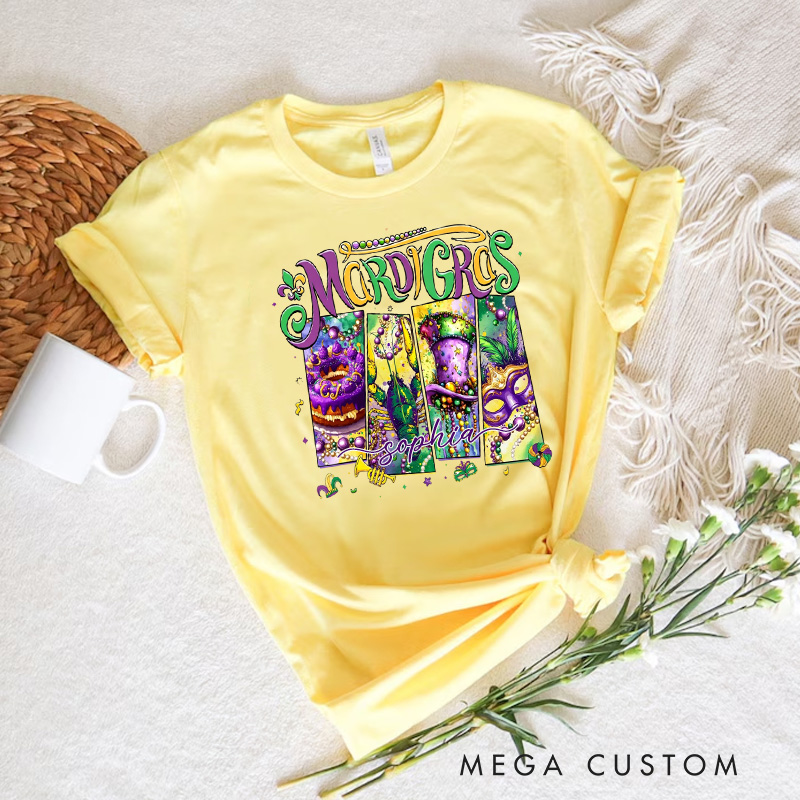 Personalized Mardi Gras Donut Sublimation Classic T-shirts King Cake Tshirt with Name Louisiana Shirt Carnival Coquette Tee for Baker Baking Lover