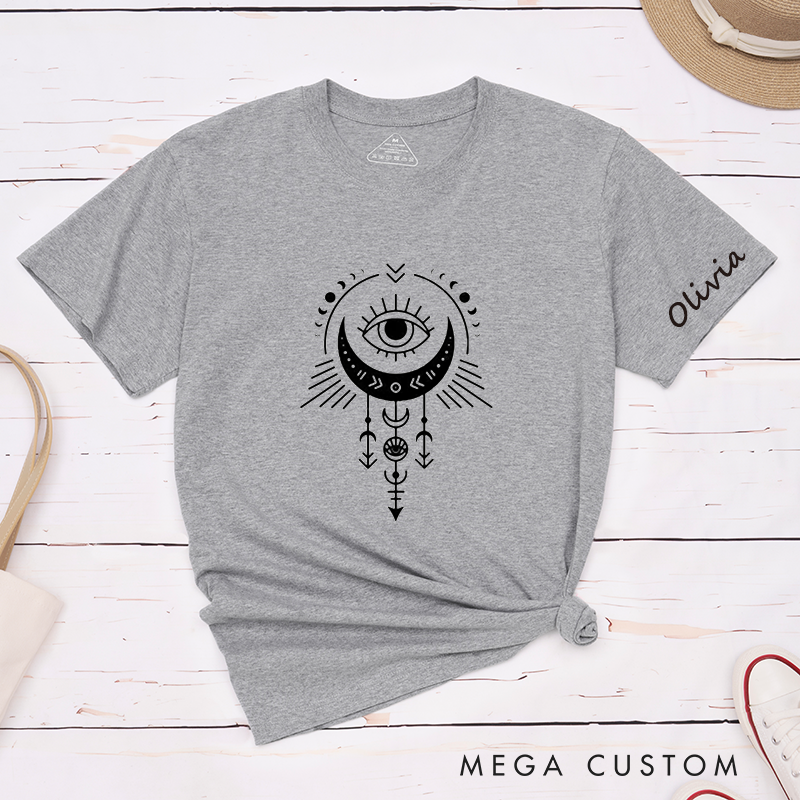 Personalized Third Eye Crescent Moon Classic T-Shirts Spiritual Boho Design Custom Gift  Unique Name T-Shirt Astrology Lovers Mystical Art Tee 