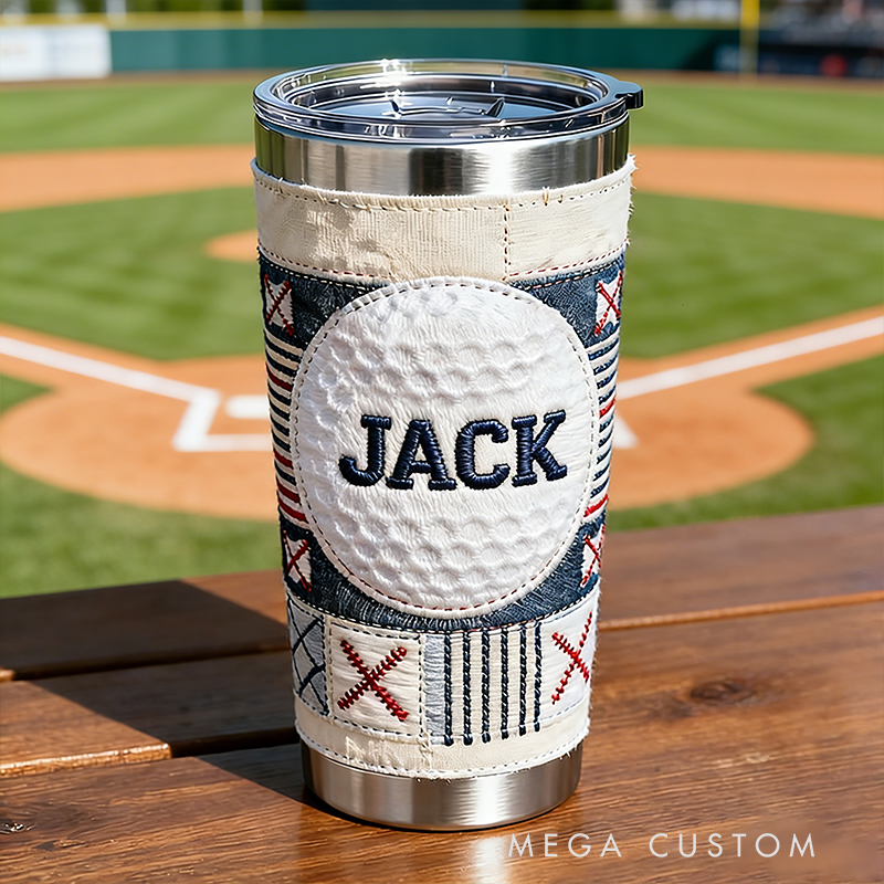 Personalized Golf Ball Embroidered Stainless Steel Tumbler – Custom Name Insulated Cup for Golf Enthusiasts
