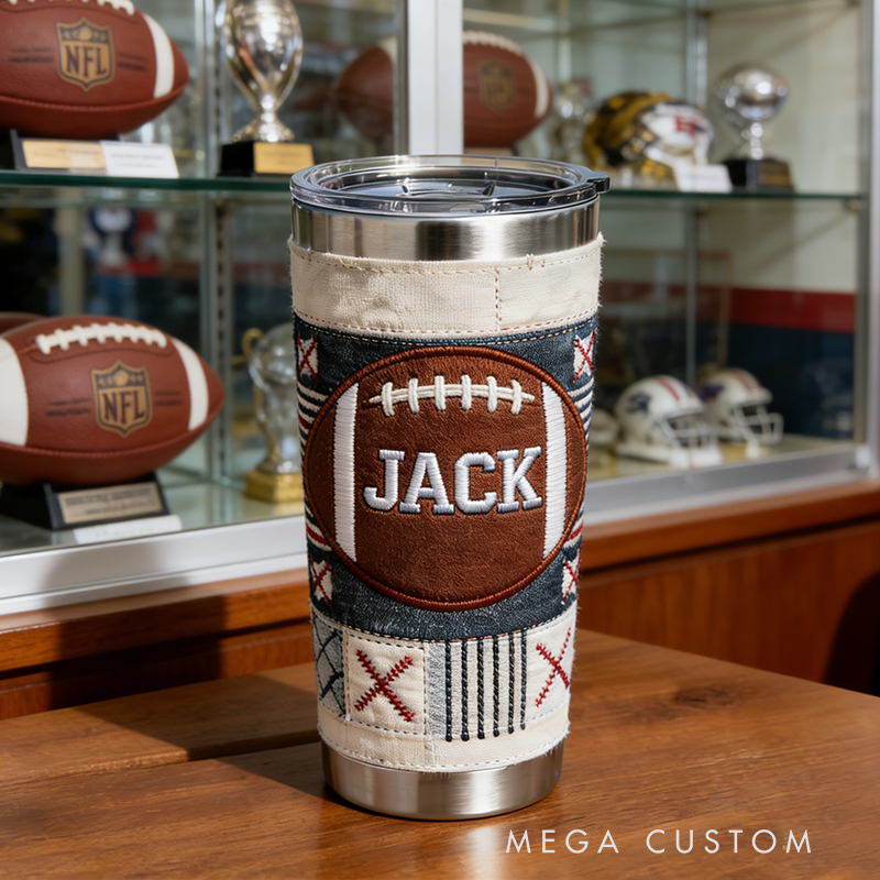 Personalized Custom Football Embroidered Insulated Tumbler – Personalized Stainless Steel Cup for Football Fans