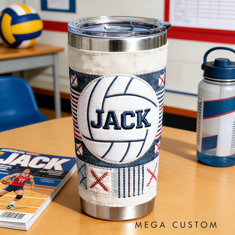Personalized Volleyball Embroidered Stainless Steel Tumbler – Insulated Cup for Volleyball Enthusiasts