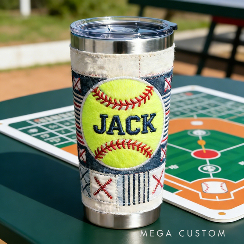 Personalized Softball Embroidered Stainless Steel Tumbler – Insulated Cup for Softball Players & Fans