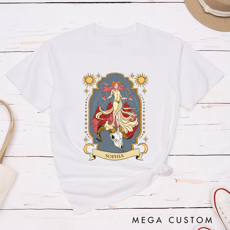 Personalized Aries Zodiac Classic T-Shirts Fire Sign Horoscope Birthday Gift Custom Astrology Tee Unique Gift for Men and Women Unisex 