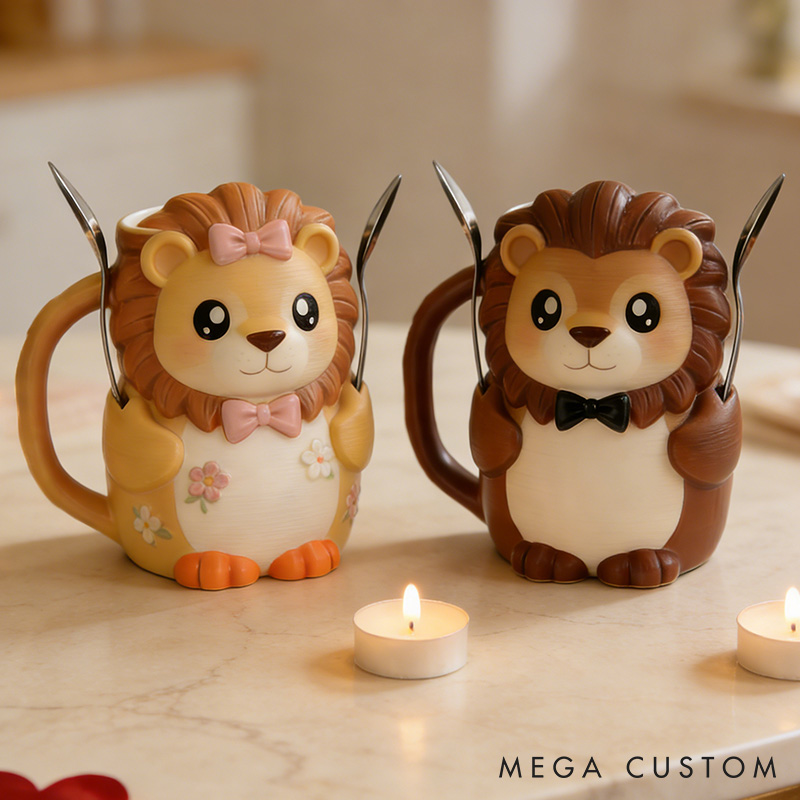 Personalized Cute Lion Couple Ice Cream Pint Holder 3D Printed with Spoon Slots & Snack Drawer Anniversary Gift Valentine's Day Gift for Him Her
