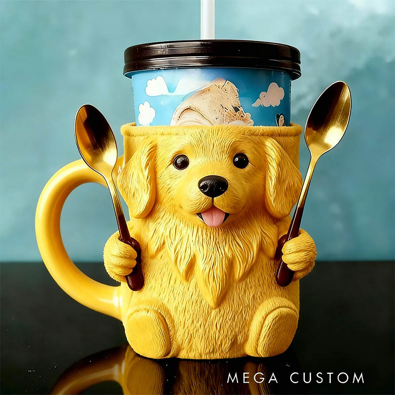 Personalized Golden Retriever Ice Cream Pint Holder 3D Printed with Spoon Slots & Snack Drawer for Pet Pet Lover For Dog Lover