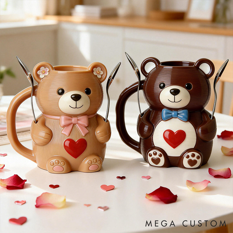 Personalized Teddy Bear Couple Ice Cream Pint Holder 3D Printed with Spoon Slots & Snack Drawer Anniversary Gift Valentine's Day Gift for Him Her