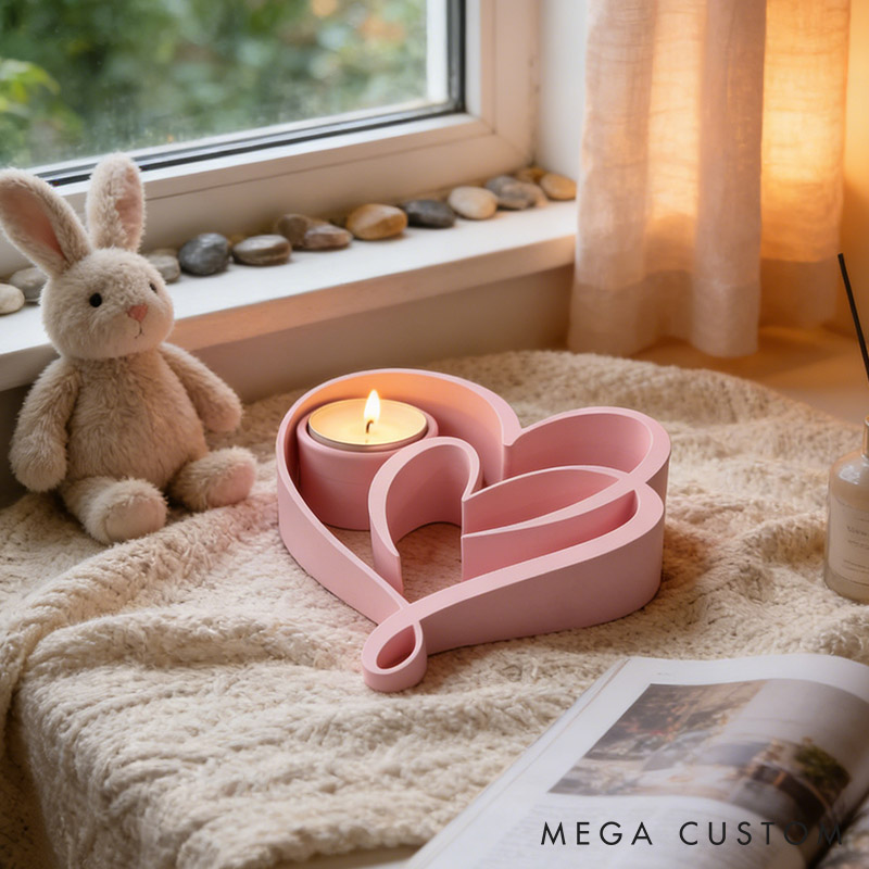 Personalized Heart Candle Holder 3D Printed Tealight Holder Couple Valentine's Day Modern Decorative Candle Decor 