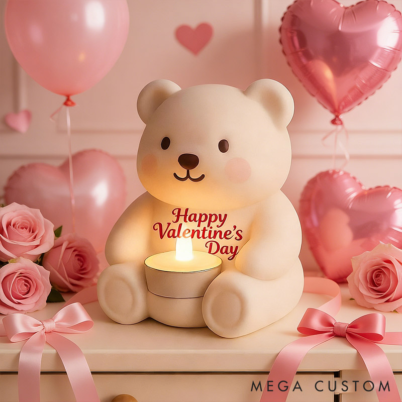 Personalized Bear Tealight Candle Holder Custom 3D Print Adorable Bear Candle Holder for Couple Happy Valentine’s Day Gift