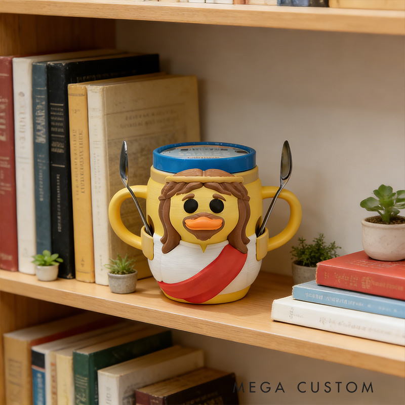 Personalized Jesus Duck Ice Cream Cozy Pint Holder 3D Printed with Spoon Slots Religious Gift for Jesus Lover Ice Cream Lover