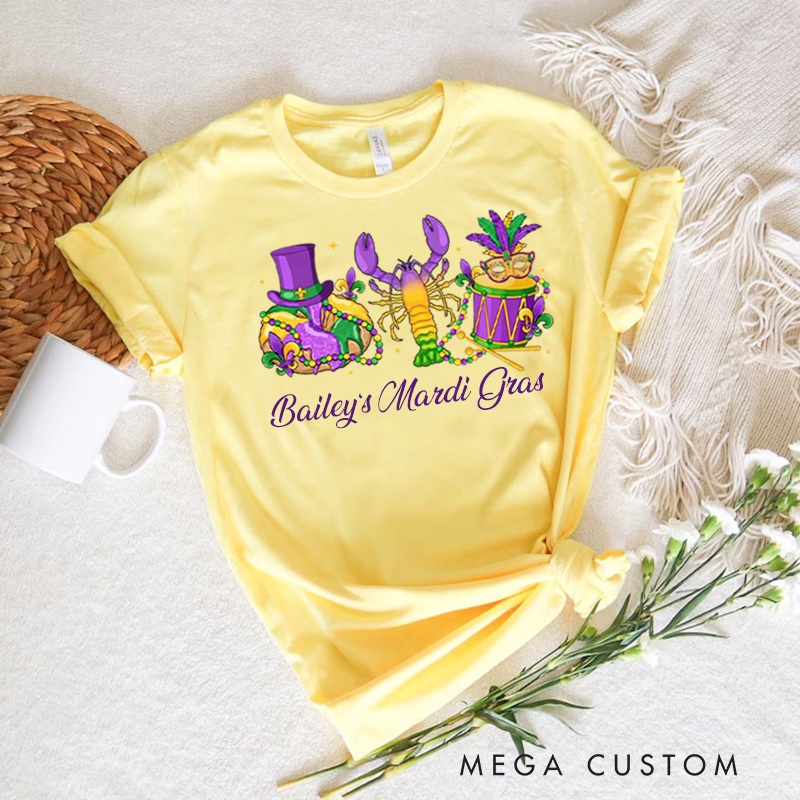 Personalized Mardi Gras King Cake Classic T-Shirts Donut Coquette Tee with Name Fat Tuesday Shirt for Donut Lover Baker Baking Lover