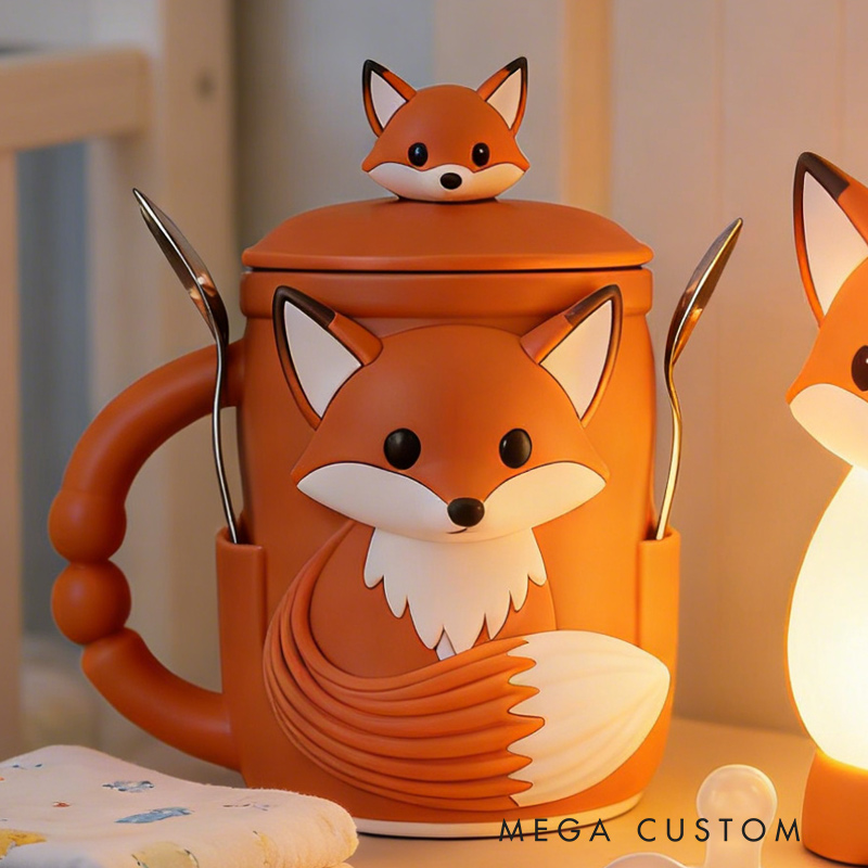 Personalized Adorable Fox Ice Cream Cozy Pint Holder 3D Printed with Spoon Slots for Mom Kids Ice Cream Lover