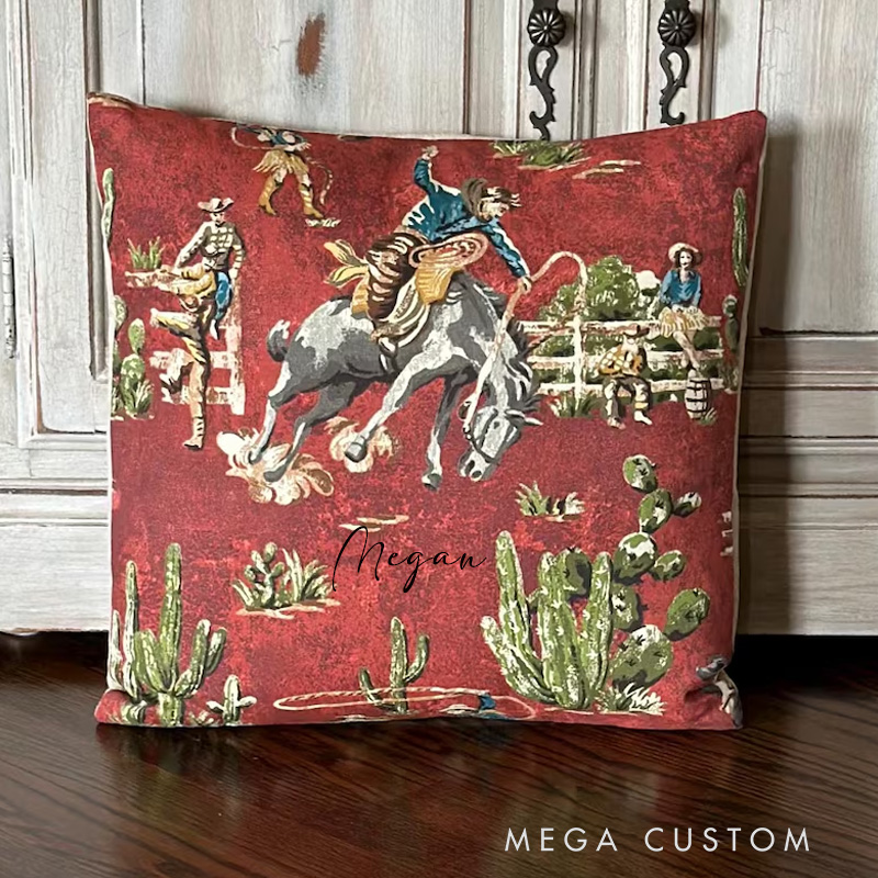 Personalized Equestrian Throw Pillow Personalized Equestrian Throw PillowWild West Cowboy Pillow Cover Vintage Cowboy for Riding Lovers Equestrian Lovers