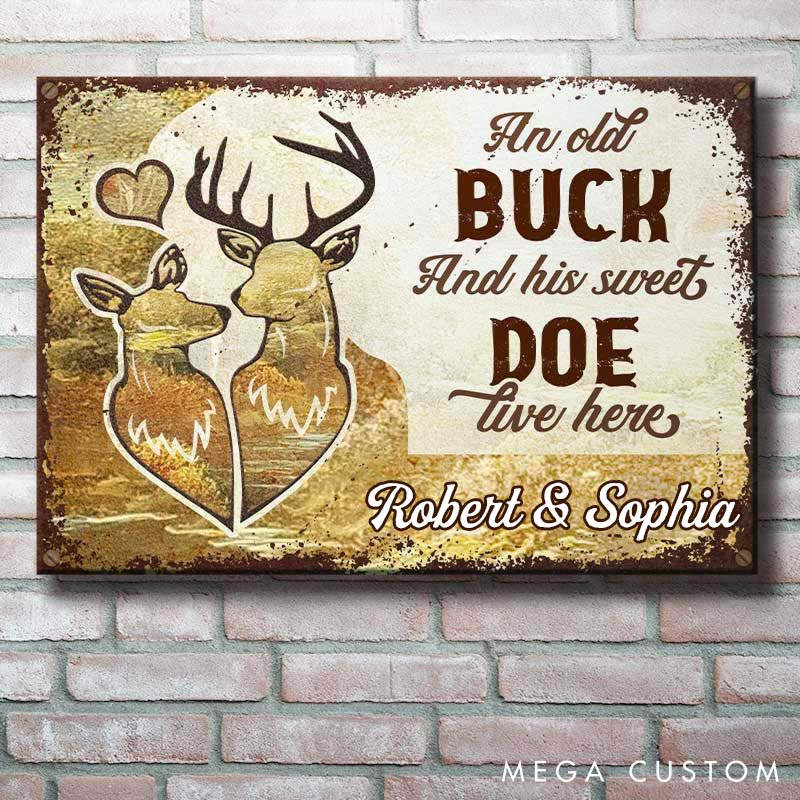Personalized Rustic Deer Couple Wall Metal Sign An Old Buck & His Sweet Doe Couple Deer Home Decor SignAnniversray Valentine's
