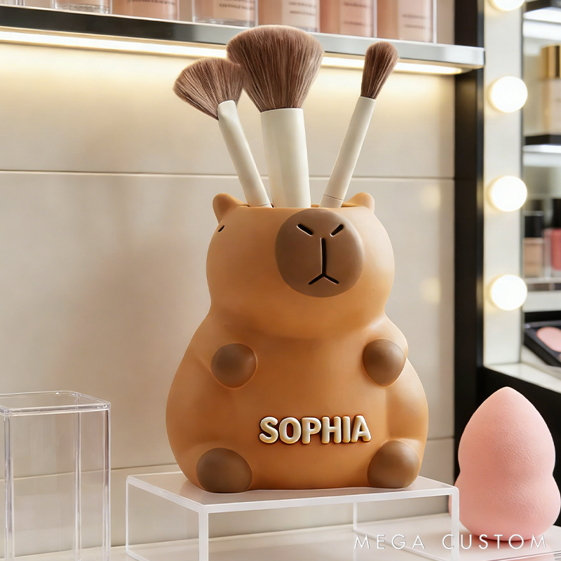 Personalized Capybara Pen Holder Cute Cartoon Capybara Organizer Funny PVC Desk Storage Office Decor Gift for Stationery or Makeup Brushes
