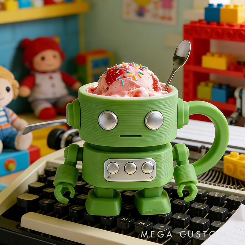 Personalized Robot Ice Cream Cup Holder 3D Printed Slot Heartwarming Children's Birthday Gift