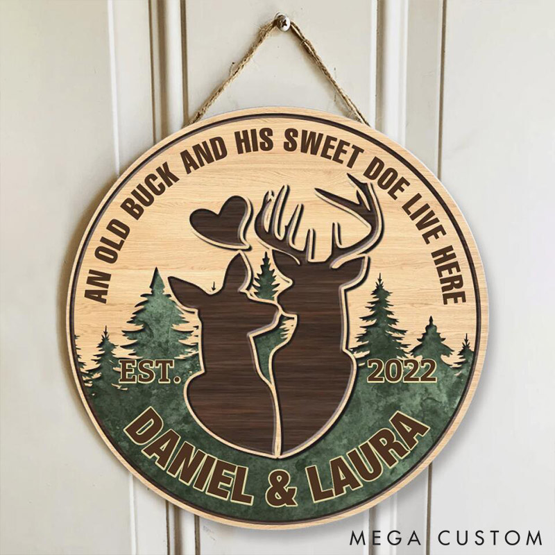 Personalized Deer Couple Wooden Sign An Old Buck and His Sweet Doe Couple Wooden Door Sign Anniversary Gift Valentine's