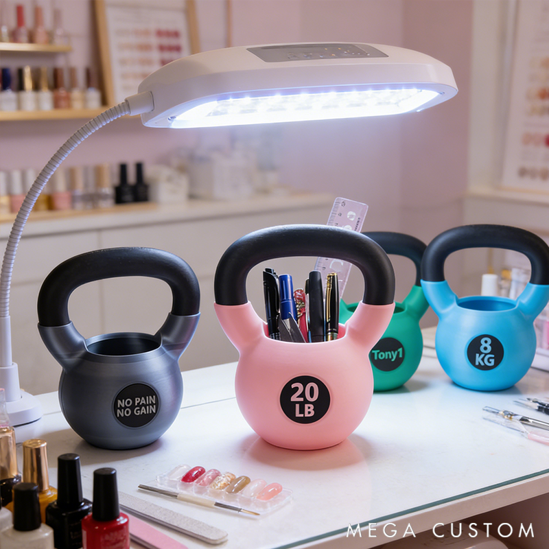 Personalized Text Kettlebell Pencil Holder 3D Printed Kettlebell Desk Organizer