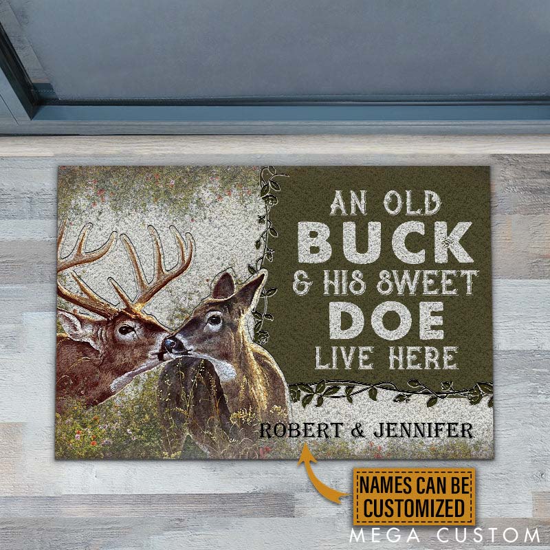 Personalized An Old Buck and His Sweet Doe Doormat Couple Deer Doormat Valentine Gift for Couple Anniversary Gift Door Mat