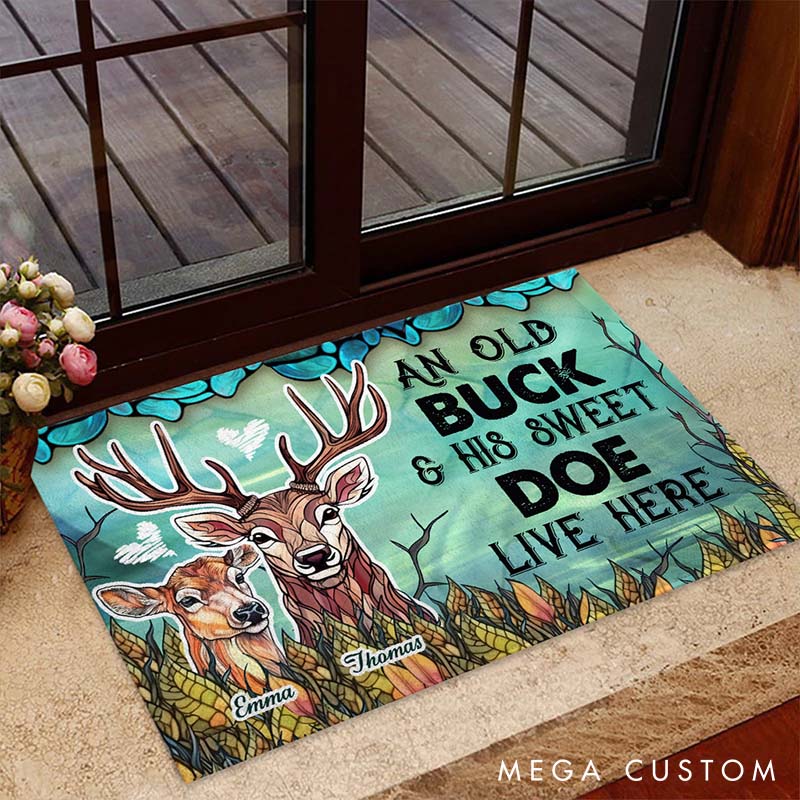 Personalized Colorful Deer Couple Doormat An Old Buck and His Sweet Doe Home Decor Doormat Couple Anniversary Gift