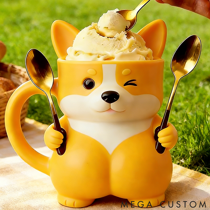 Personalized Dog Lover Corgi Ice Cream Pint Holder 3D Printed with Spoon Slots & Snack Drawer for Pet Pet Lover for Dog Lover
