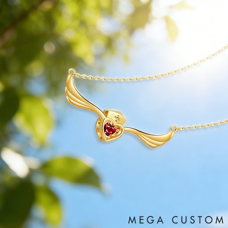 Personalized Sterling Silver Elegant Angel Wings Nurse Necklace with Custom Birthstone