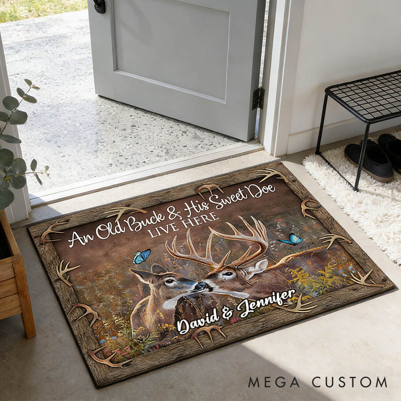 Personalized Deer Doormat Custom An Old Buck And His Sweet Doe Live Here Door Mat Romantic Deer Couple Doormat