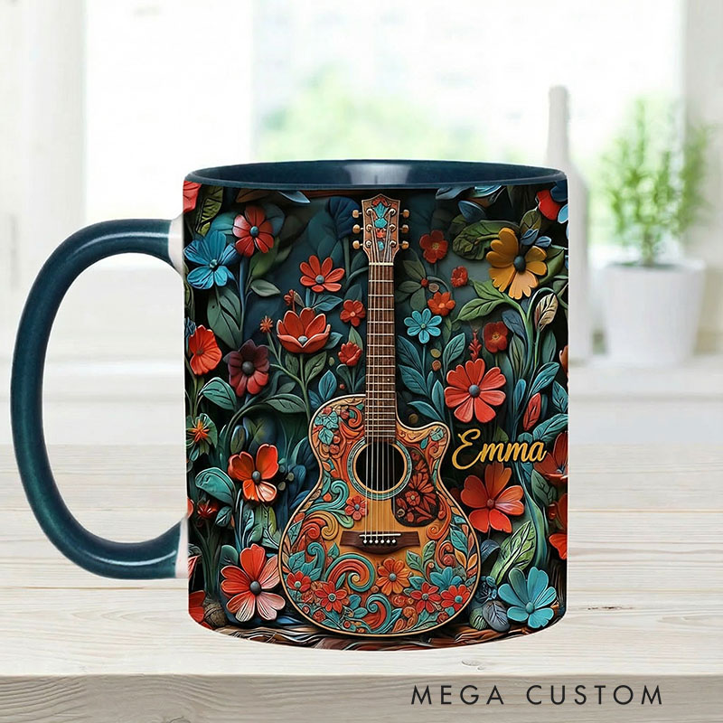 Personalized Guitar Mug Custom Name Gift for Her Music Lover Guitar Lover Present for Mother Wife Daugther Girlfriend
