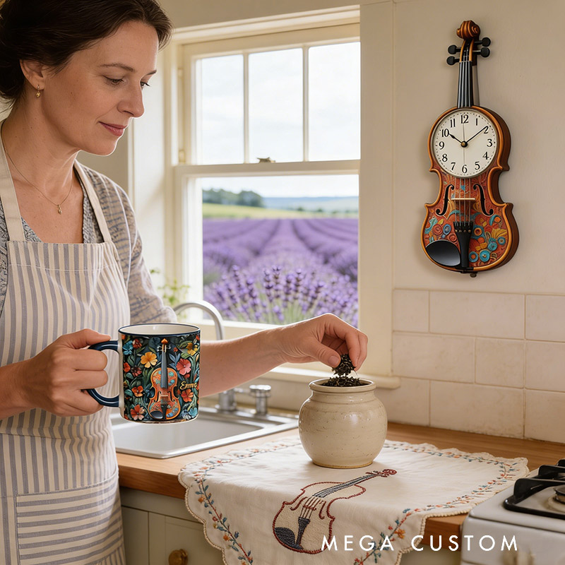 Personalized Violin Mug Custom Name Gift for Her Music Lover Violin Lover Present for Mother Wife Daugther Girlfriend