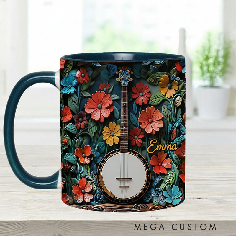 Personalized Banjo Mug Custom Name Gift for Her Music Lover Banjo Lover Present for Mother Wife Daugther Girlfriend