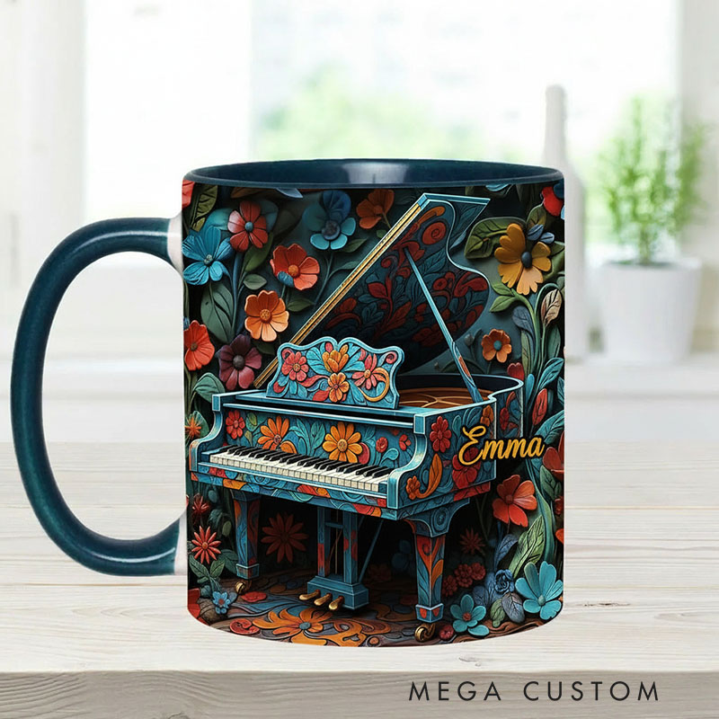 Personalized Piano Mug Custom Name Gift for Her Music Lover Piano Lover Present for Mother Wife Daugther Girlfriend