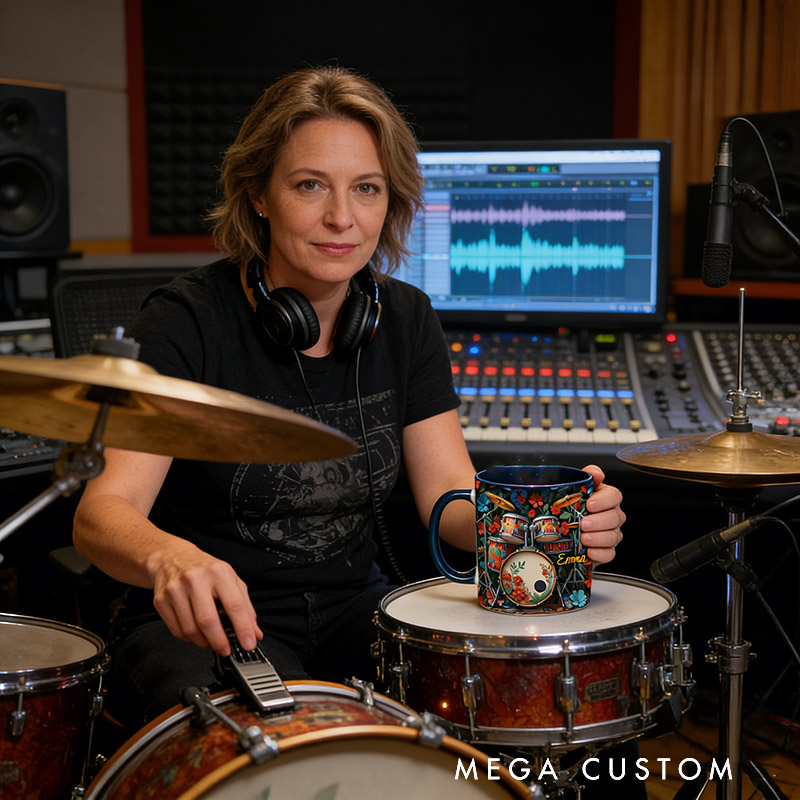 Personalized Drum Mug Custom Name Gift for Her Music Lover Drum Lover Present for Mother Wife Daugther Girlfriend