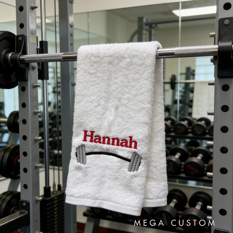 Personalized Barbell Gym Towel Embroidered Towel Hand Towel Workout Fitness Weightlifting Gift for Gym Lover