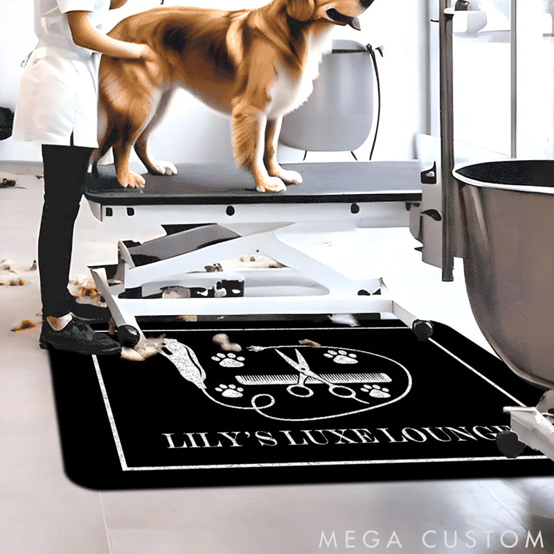 Personalized Dog Lover Grooming Elements Paw Print Multi-color Faux Glitter Doormat with Text Gift for Pet Lover for Dog Lover Doormat