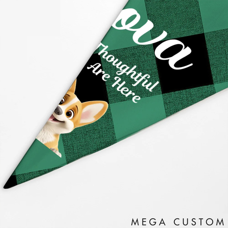 Personalized Dog Lover Multicolor Plaid 3D Cartoon Soft Pet Bandana with Pet Name and Text Pet Holiday Accessories Birthday Gift for Pet Owners Lovers Bandana
