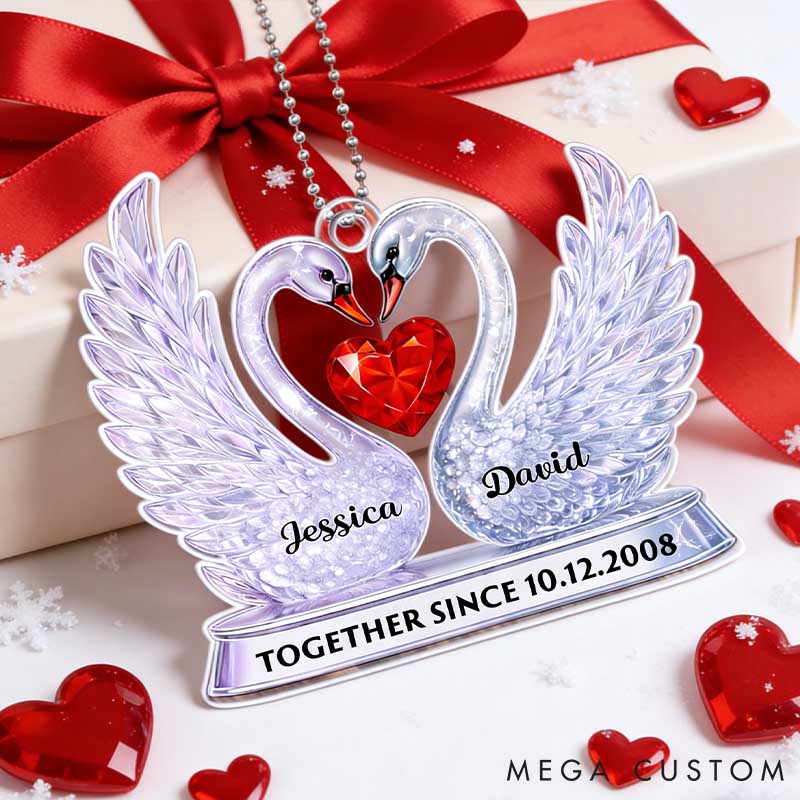 Personalized Crystal Swan Couple Together Since Acrylic Ornament Custom Car Ornament with Couple Names Anniversary Valentine's Day Gift for Him Her
