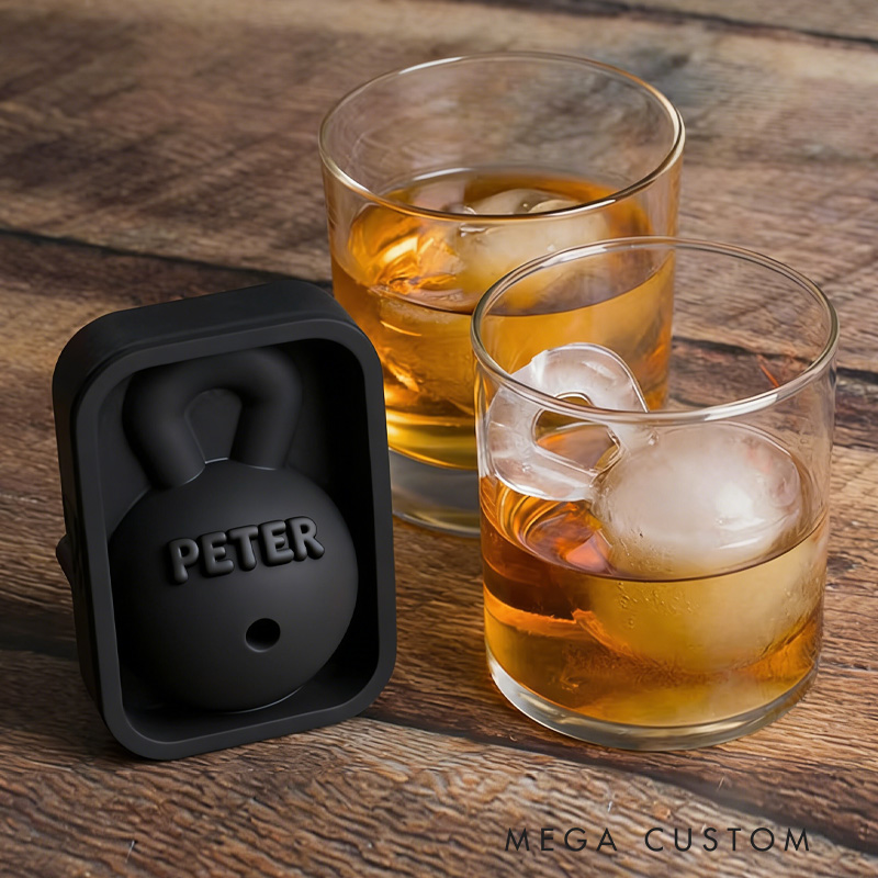 Personalized Kettlebell Ice Ball Mold with Custom Text Fitness Gift Whiskey Ice Cube for Gym Lovers