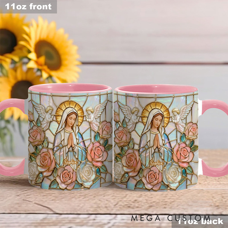 Personalized Believe Virgin Mary 11oz Ceramic Mug with Custom Name Religious 3D Coffee Mug Catholic Gift for Women