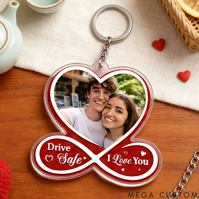 Personalized Couple Photo Portrait Keychain Custom Drive Safe I Love You Keychain from Your Own Picture Anniversary Valentines Day Gift for Him Her