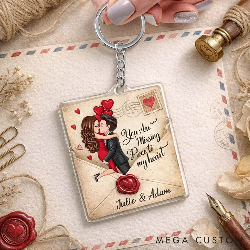 Personalized Romantic Couple Keychain You Are the Missing Piece to My Heart Custom Couple Gift Keyring Valentines Anniversary Gift