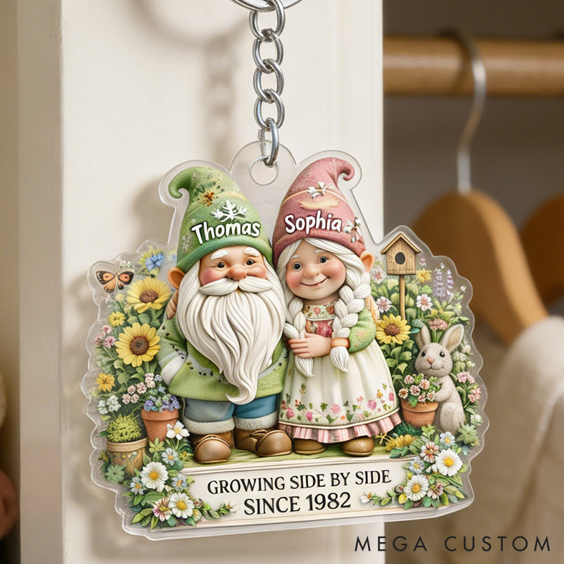Personalized Couple Gnome Keychain Growing Old Together Couple Garden Keychain Anniversary Valentine's Gift Keychain for Her Him