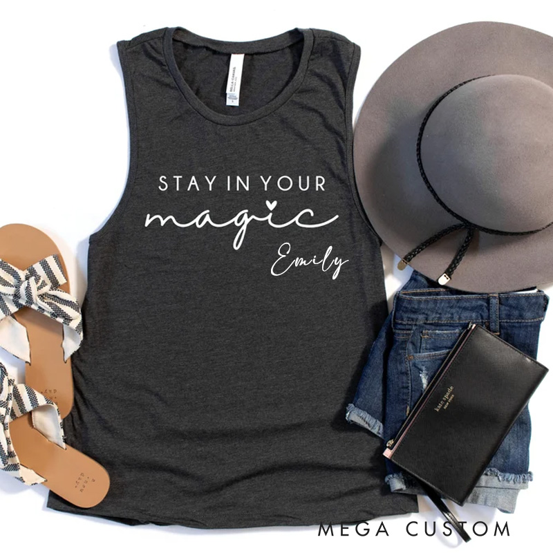 PersonalizedInhale Stay In Your Magic Muscle Tank Inspirational Workout Top for Gym Lover