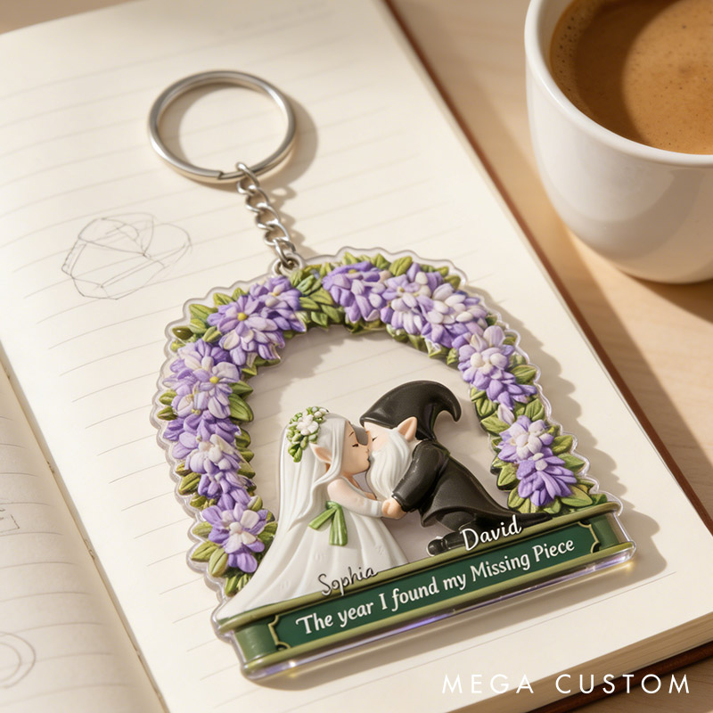 Personalized Gnome Wedding Keychain The Year I Found My Missing Piece Couple Anniversary Keychain Valentine's Gift
