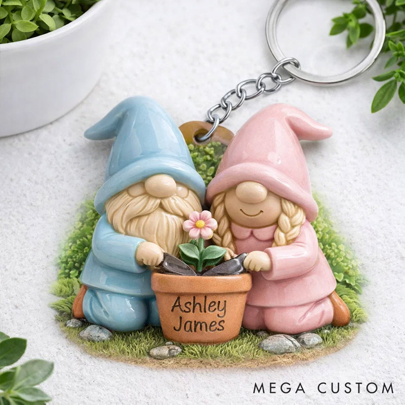 Personalized Gnome Couple Keychain Custom Couple Love Keychain Valentines Gift Keyring Anniversary Gift for Her Him